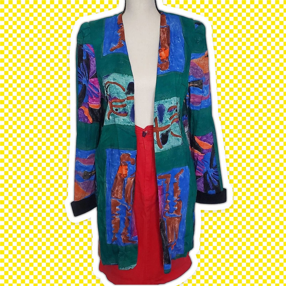 VTG 90s Abstract Fine Art Open Blouse Casual Jacket by Periwinkle Sz 12 / M